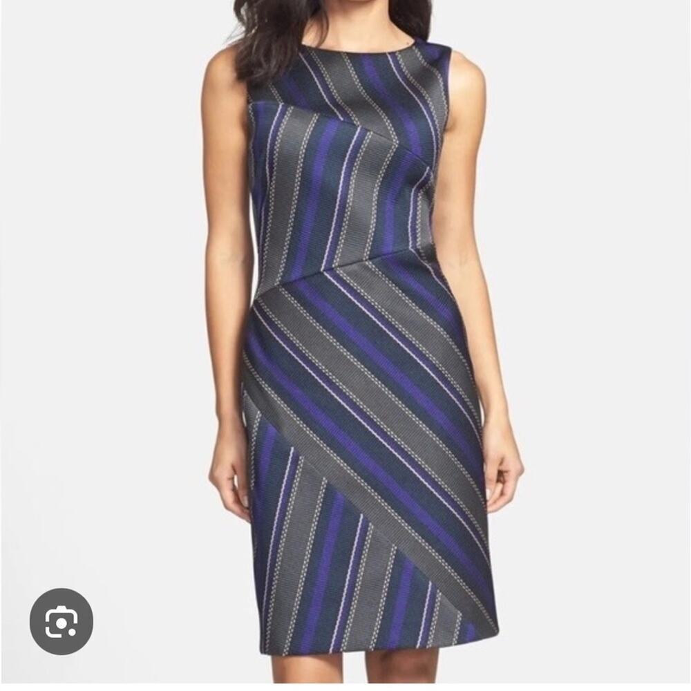 Hugo Boss Blue Delmira Striped Sleeveless Shift Dress Sz 8
